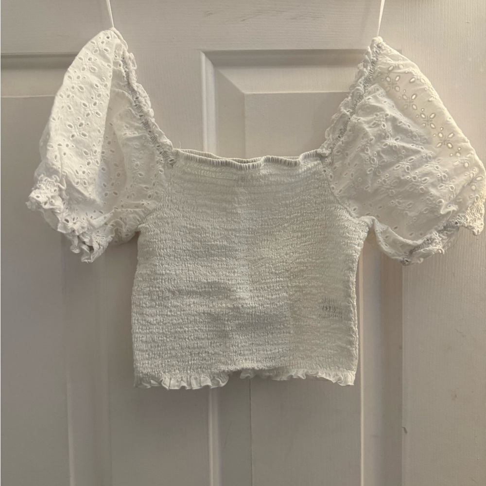White Eyelet Puff Sleeve Top